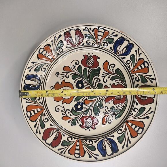 Romanian Hand Crafted Korond Large Glaze Clay Pottery Plate 9.5" Rustic Folk Art - Picture 7 of 8
